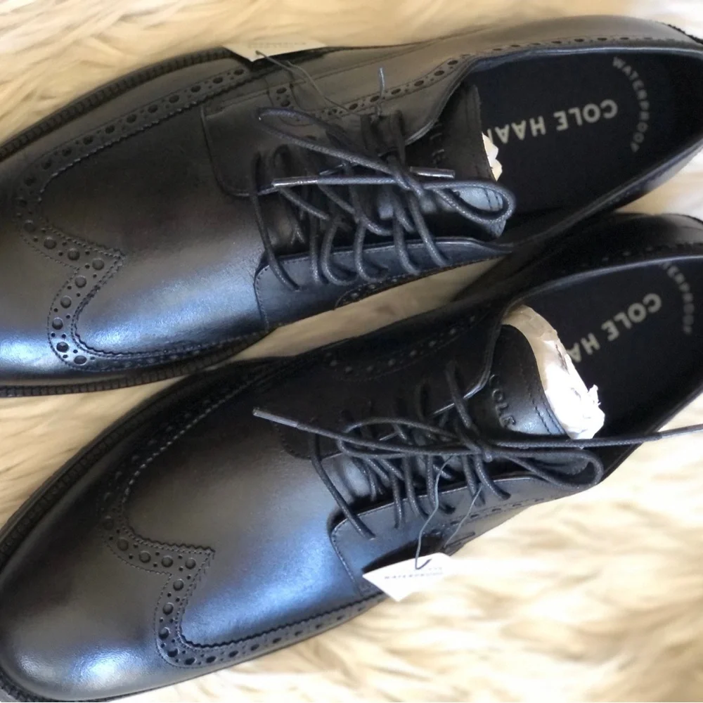 Cole Haan Leather Modern Essentials Wingtip Oxford Waterproof Mens Black size 13